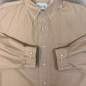 VTG City Streets 100% Cotton 90s Western Pattern Beige Tan Button Up Shirt Large